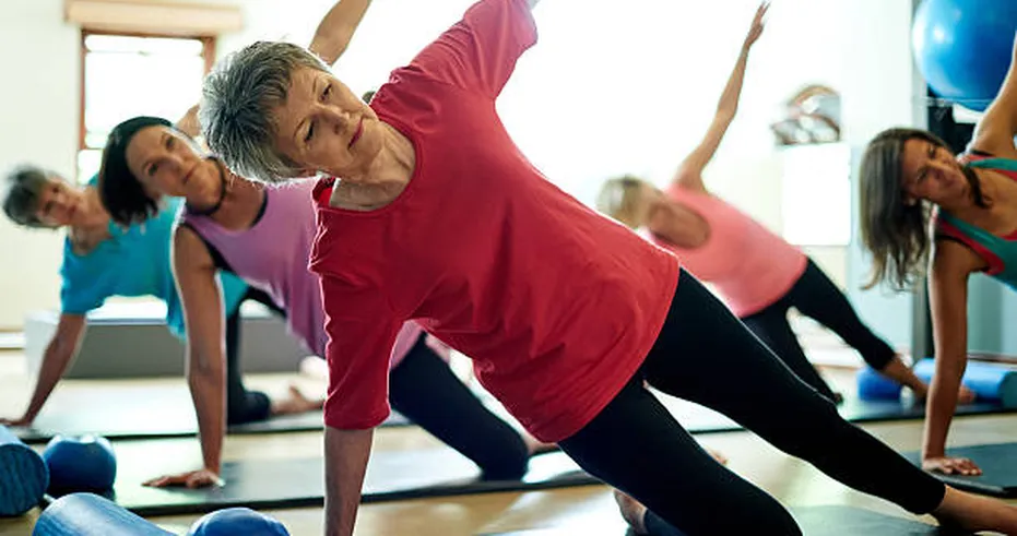 Elderly people pilates exercises studio