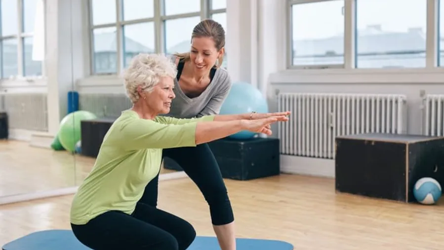 Mature women pilates balance training