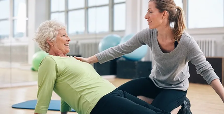Seniors pilates group class instructor